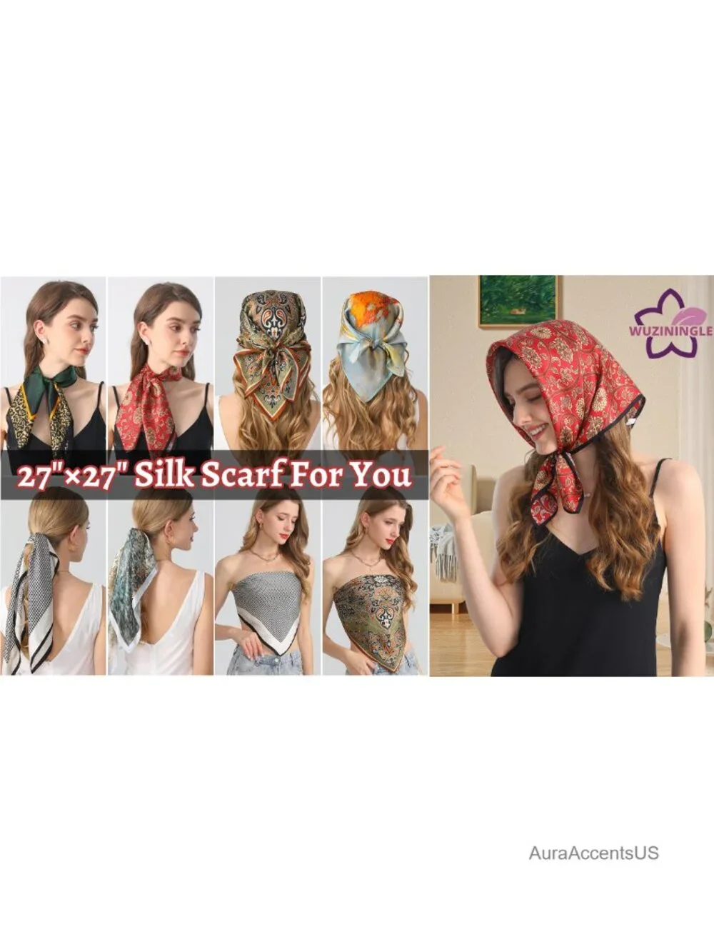 100% Mulberry Silk Square Scarf 27x27 Neck Scarf Hair Scarf Bandana